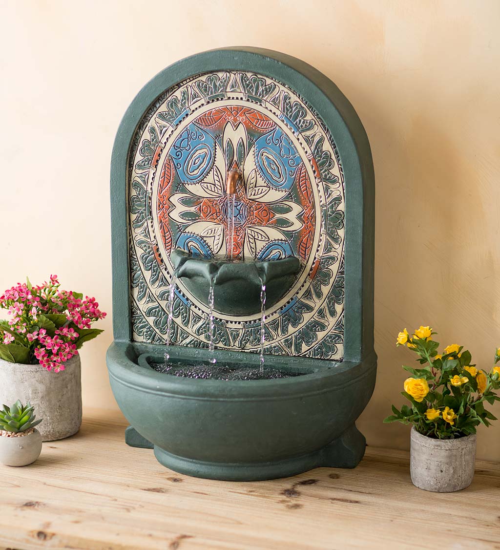 Indoor/Outdoor Wall or Tabletop Teal Fountain with Mosaic Front