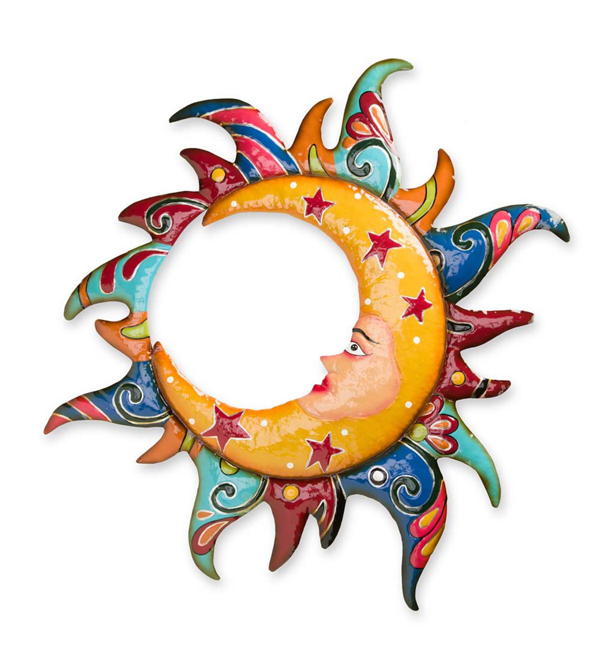 Talavera-Style Moon in Sun Metal Wall Art | Wind and Weather
