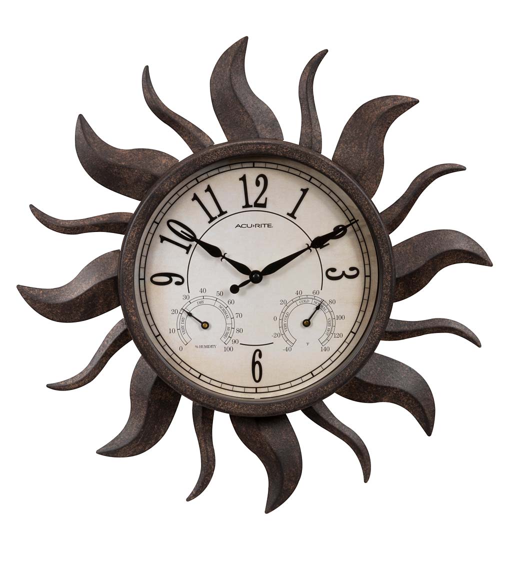 Indoor Outdoor Metal Sun Clock With, Extra Large Outdoor Clock And Thermometer