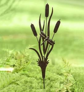 Metal Cattail Silhouette Garden Stake