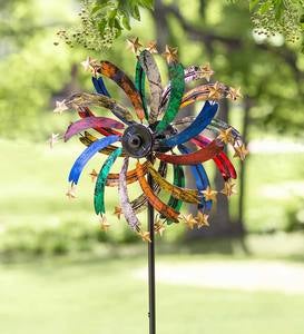 Double Spiral Solar Lighted Garden Pinwheel Wind Spinner Yard Art 