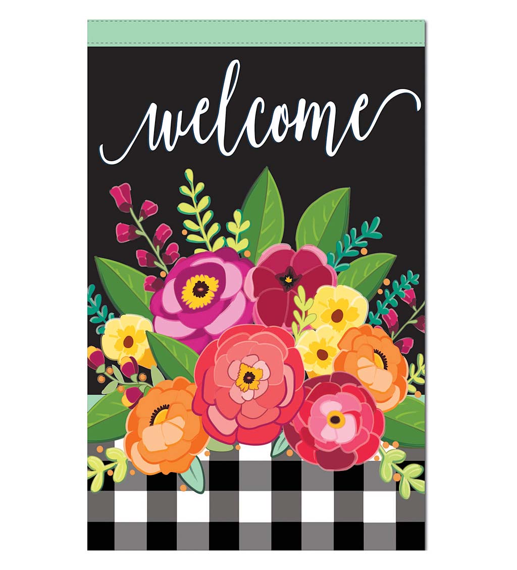 Large Floral Linen Welcome House Flag