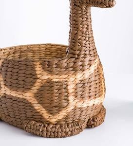 Whimsical Woven Water Hyacinth Giraffe Storage Basket