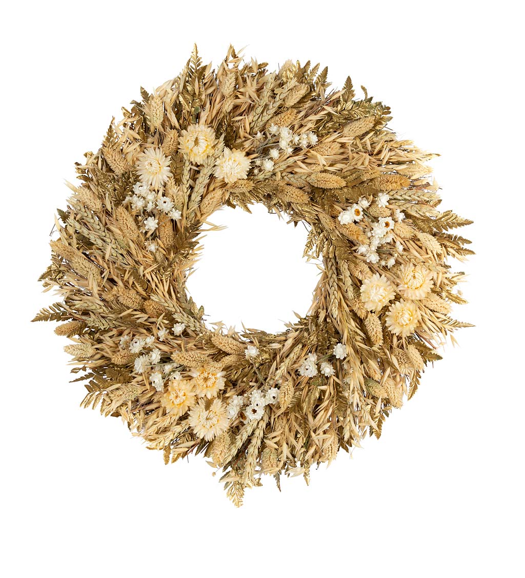 Handcrafted Dried Floral Wreath in Natural and Cream Colors
