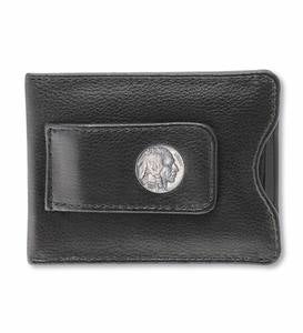 Leather Money Clip Wallet with Buffalo Nickel