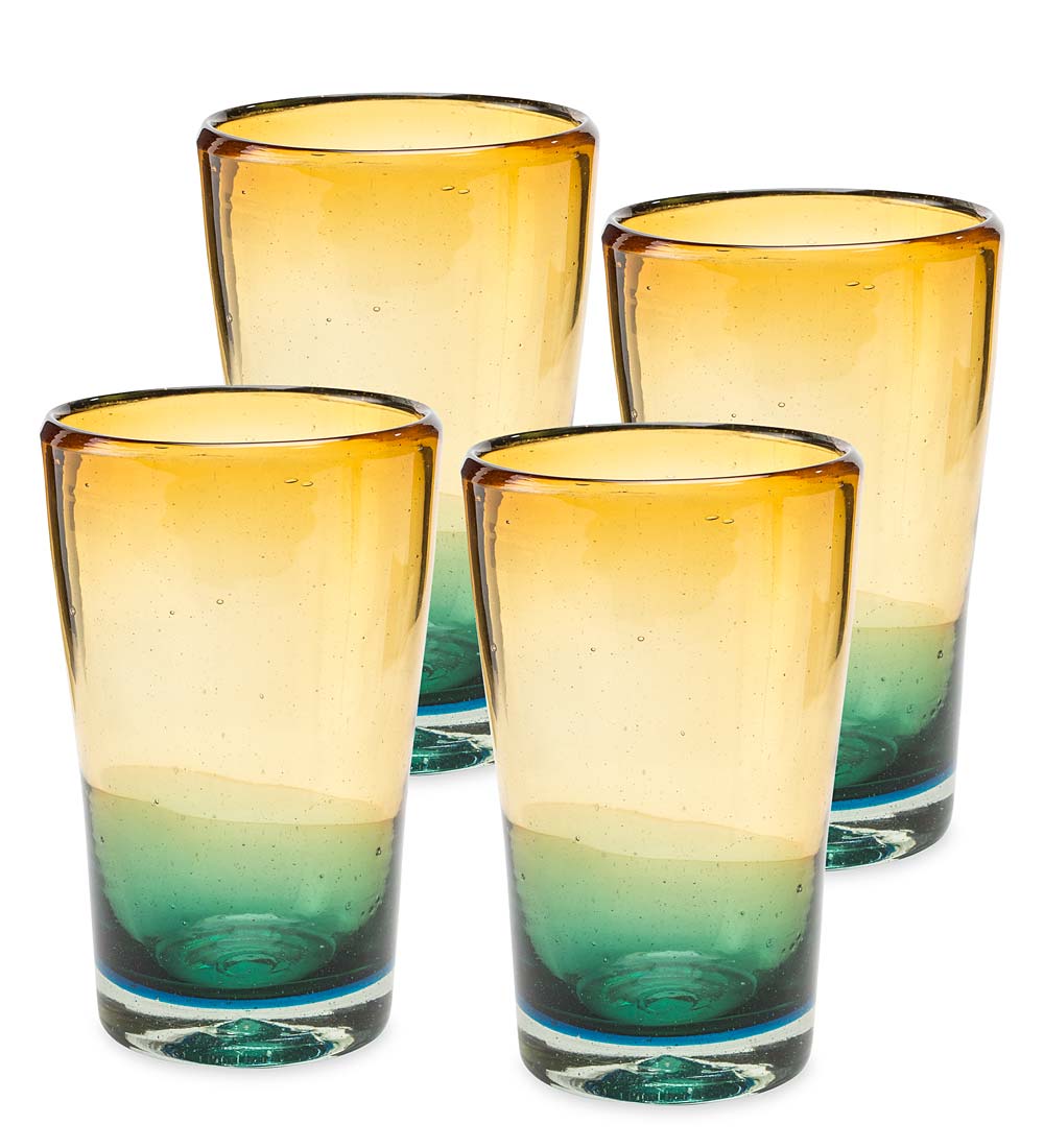 Handcrafted Green and Amber Ombré Glassware Collection