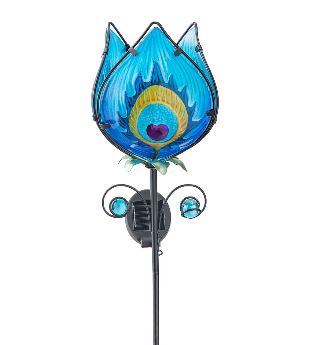 Solar Lighted Metal and Glass Flower Garden Stake
