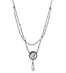 Mercury Dime and Crystal Double Strand Necklace