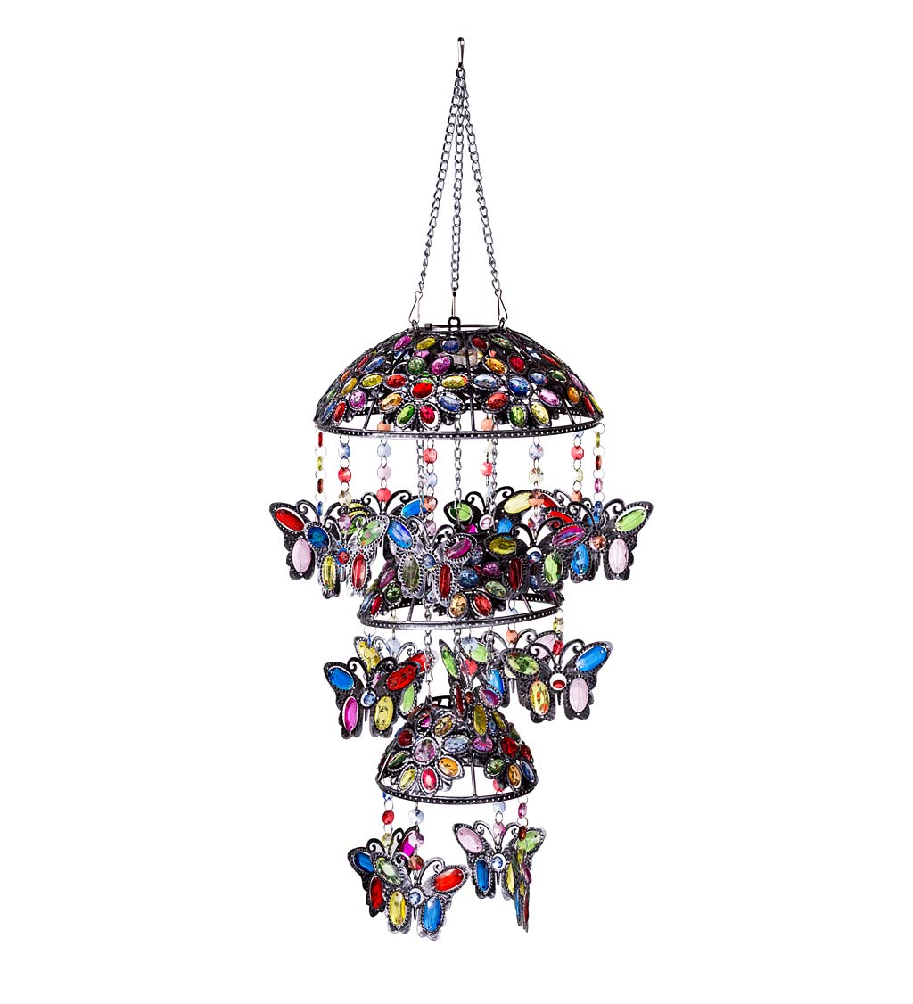 Three-Tiered Solar Jeweled Lighted Butterfly Mobile