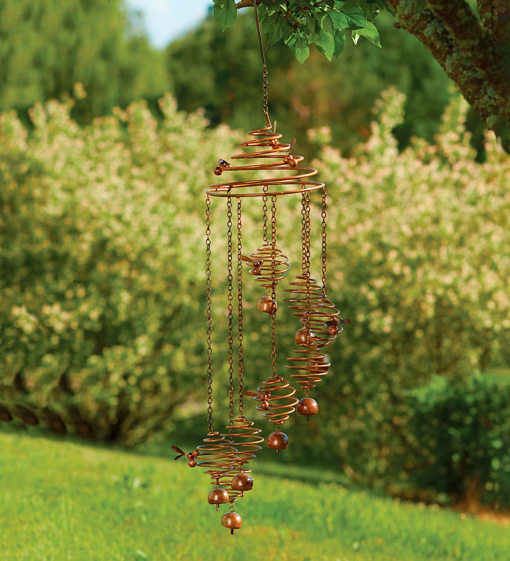 Flamed Copper Bees and Bells Spiral Mobile Chime
