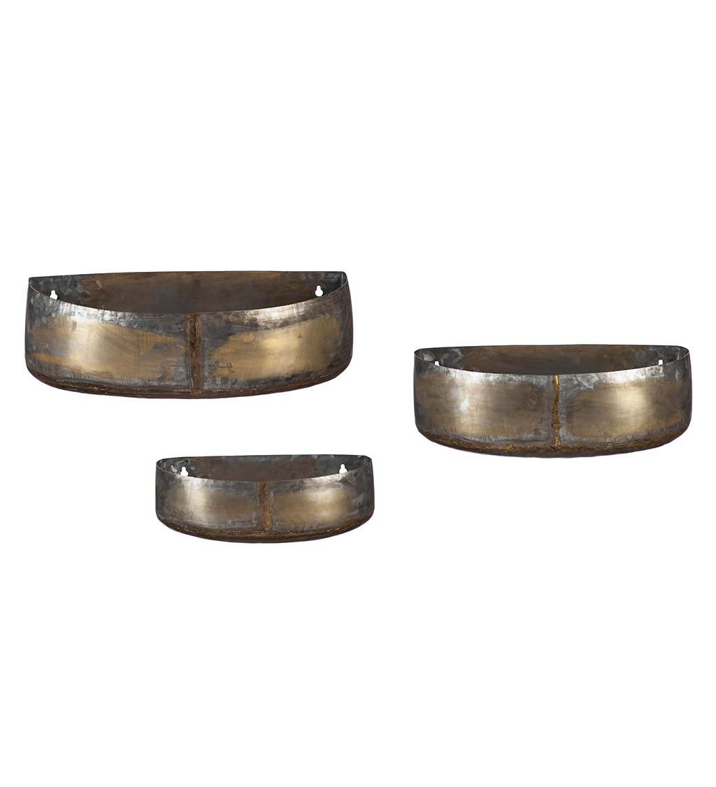 Rustic Metal Wall Planters, Set of 3 | Wind and Weather
