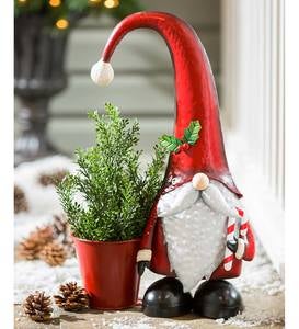 Metal Holiday Garden Gnome Statuary with Planter