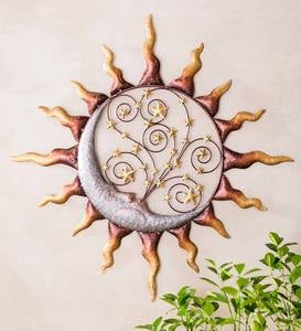 Handcrafted Metal Sun, Stars and Blowing Moon Wall Art