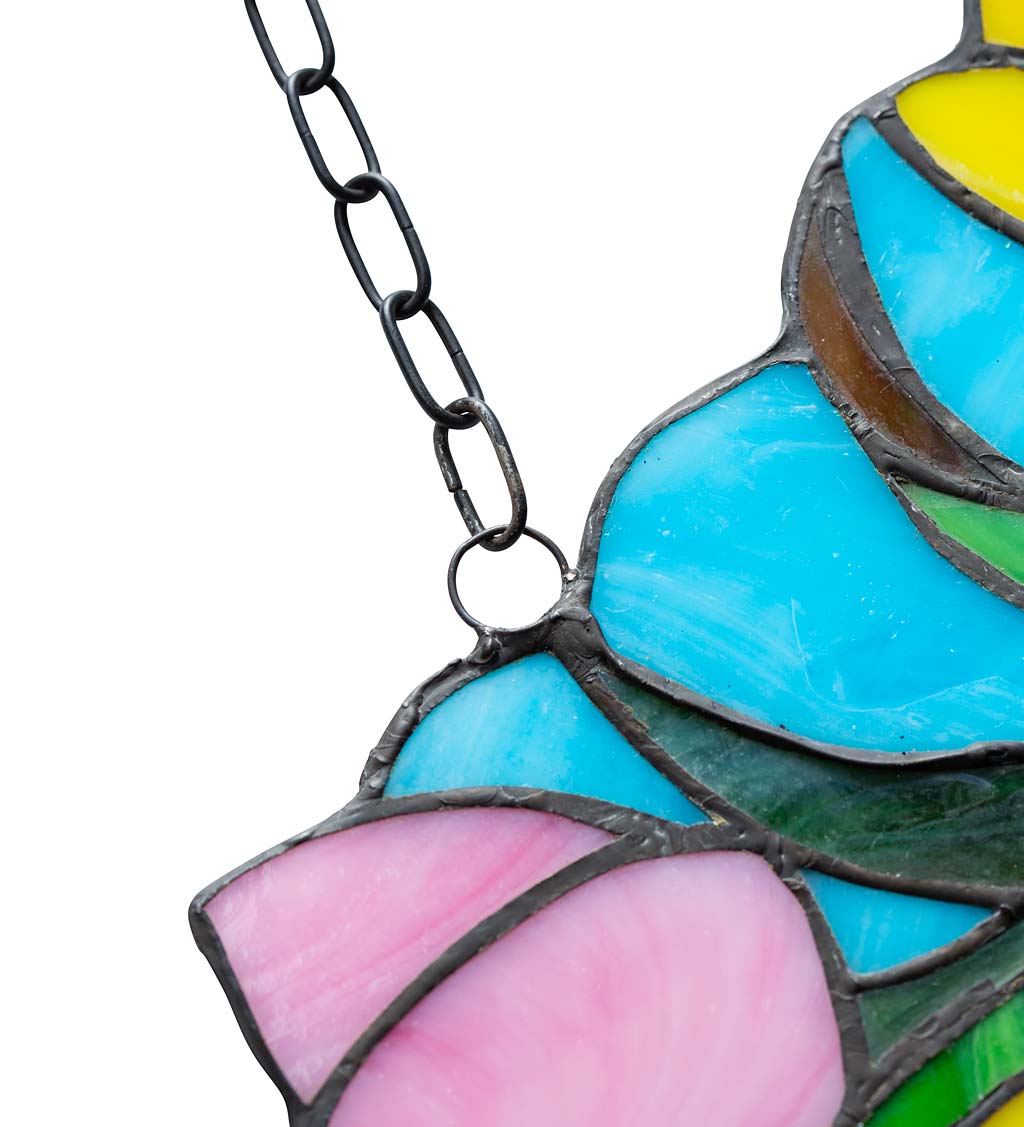 Colorful Stained Glass Tulip Wreath with Hanging Chain