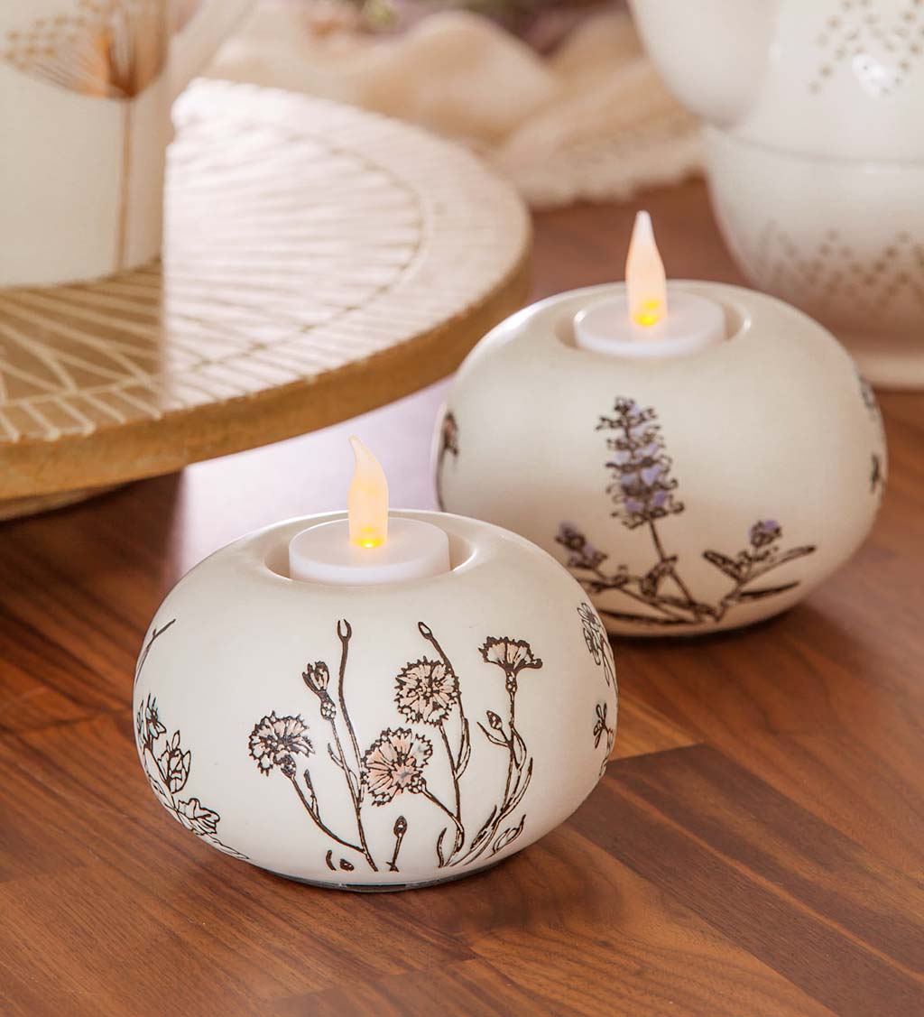 Set of 2 White And Copper Lantern Tealight Pillar Candle Holder With Pattern ...