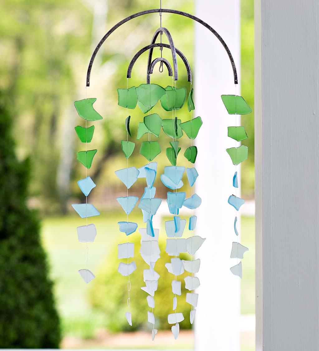 Handcrafted Metal and Recycled Glass Rainbow Wind Chime