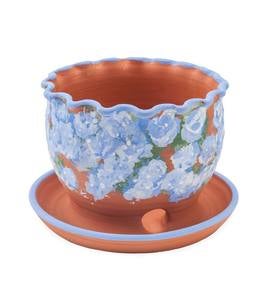Handcrafted Scalloped Terra Cotta Flower Pot with Basin