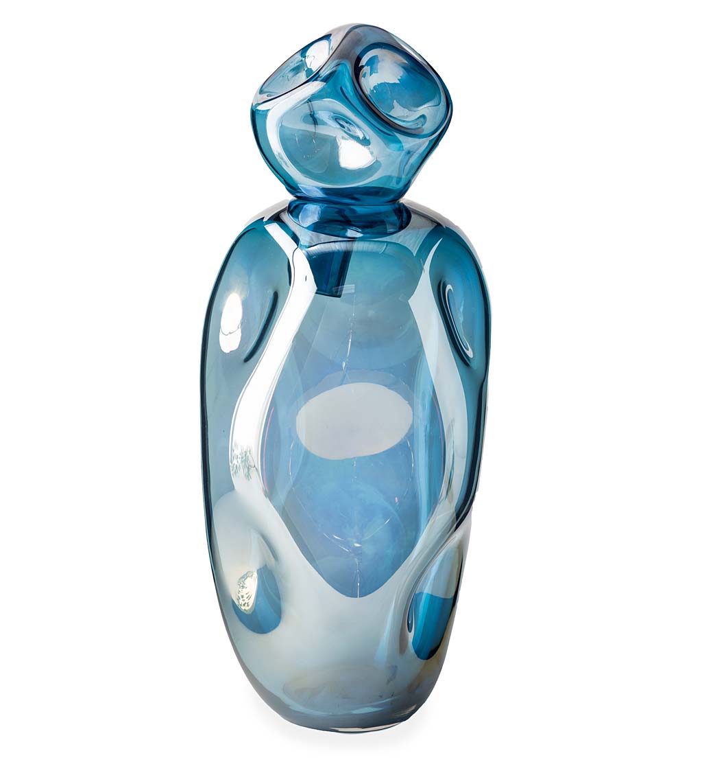 Large Abstract Organically-Shaped Glass Vase 2-Piece Set