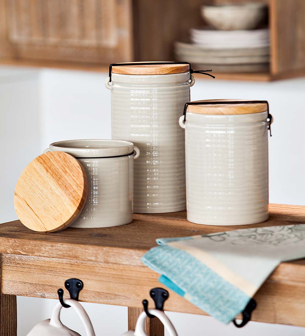 Details about   Vescia Large Ceramic Canister with Bamboo Top 