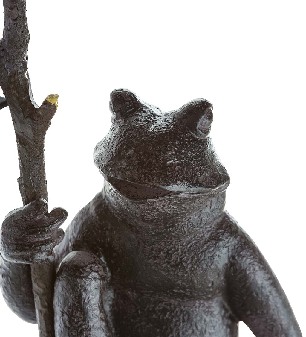 Antique-Bronze Colored Sitting Frog Resin Garden Statue With Solar Lantern