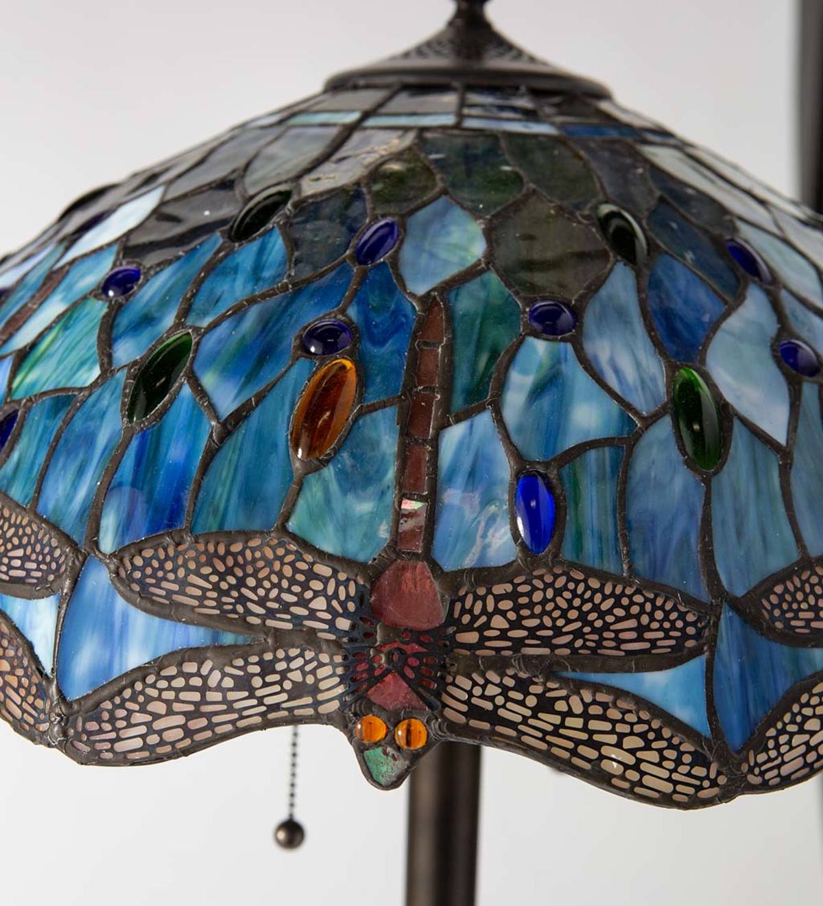 Tiffany-Style Stained Glass Floor Lamp with Dragonfly Motif and Metal
