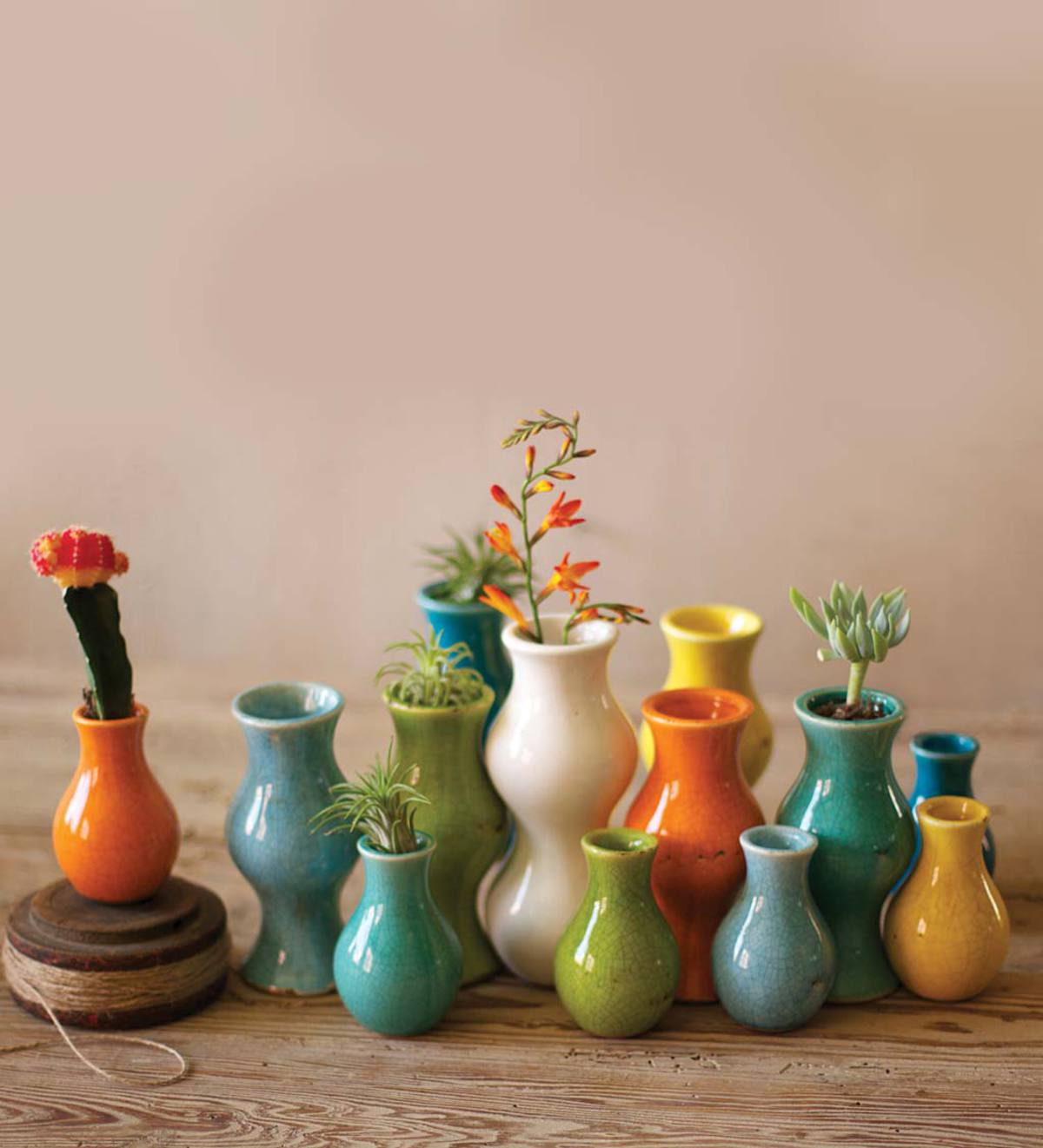 Colorful Small Ceramic Vases, Set of 13