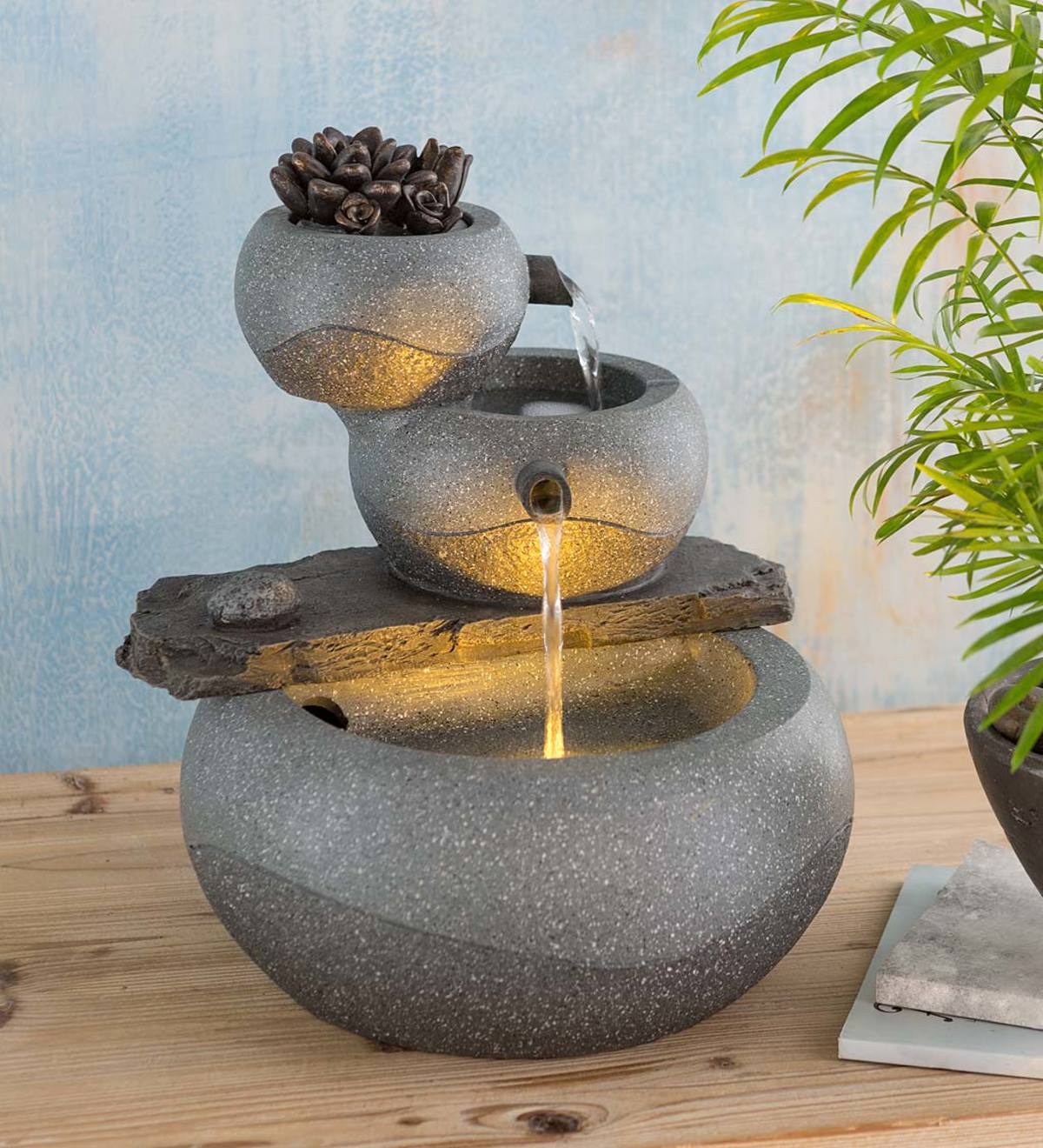 Multiple Disturbance pen Lighted Three-Tier Indoor Fountain with Electric Pump | Wind and Weather