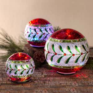 LED-Lighted Table Christmas Balls, Set of 3