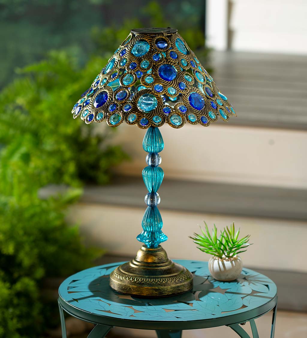 Metal and Acrylic Blue Beaded Solar-Powered Table Lamp