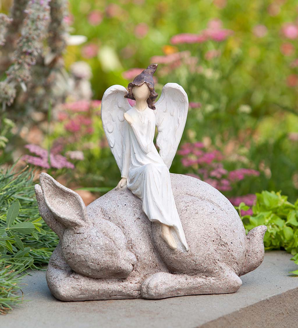 Angel Sitting on Sleeping Bunny Indoor/Outdoor Sculpture
