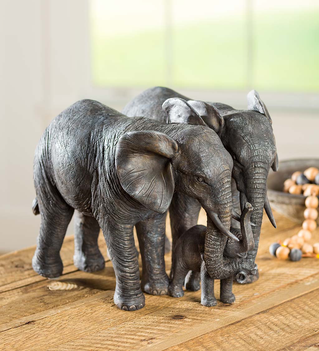 ELEPHANT STANDING WITH TRUNK UP AFRICAN ANIMAL GARDEN STATUE ORNAMENT SCULPTURE