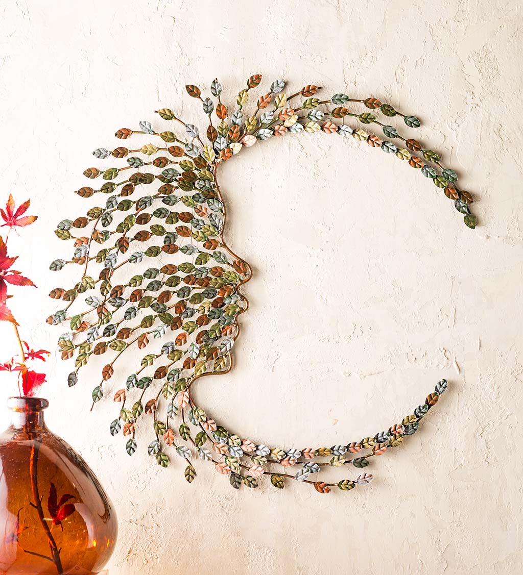 Handcrafted Metal Multi-Colored Willow Branch Moon Face Wall Art