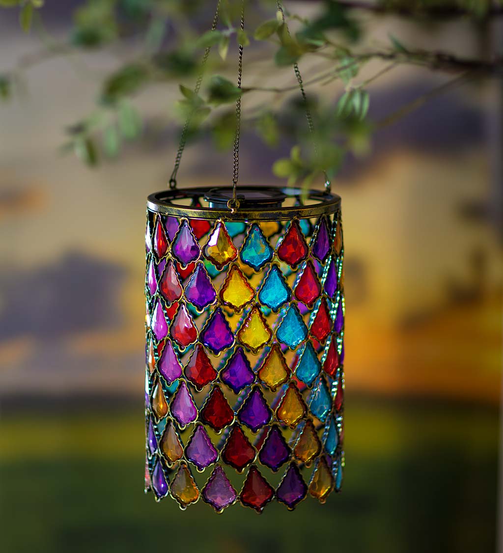 Colorful Acrylic Diamonds Hanging Solar-Powered Lantern