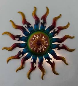 Handcrafted Lighted Metal Sun Wall Art