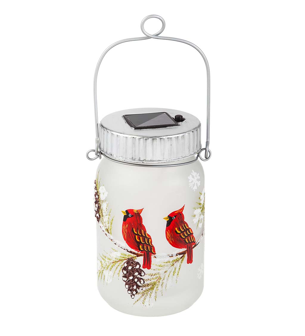 Cardinal Solar Mason Jar Lantern