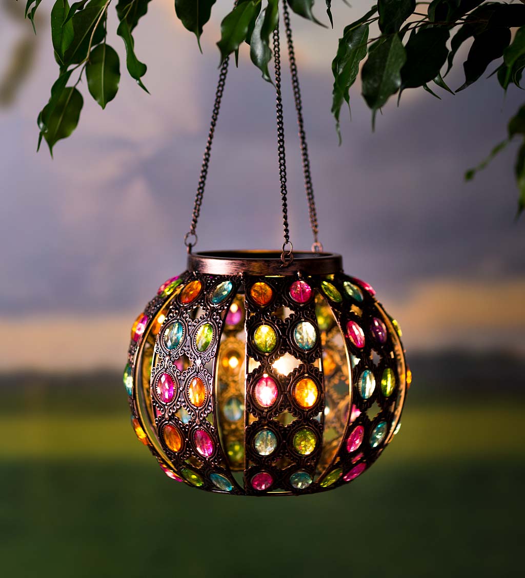 Metal and Acrylic Jeweled Lighted Hanging Solar Globe