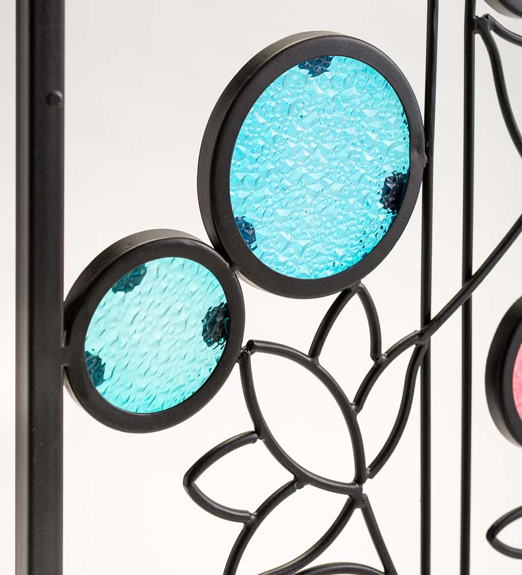 Decorative Metal Trellis with Flowers and Colored Glass Circles