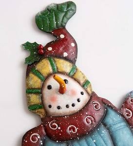Metal Snowman with Baby Snowman on Ice Skates Wall Decoration