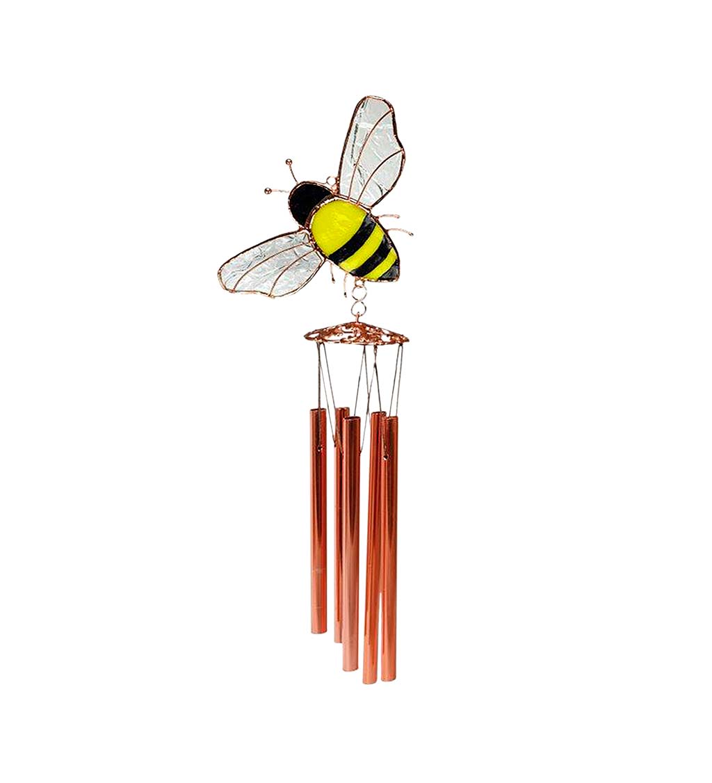 Handcrafted Metal and Stained Glass Bee Wind Chime