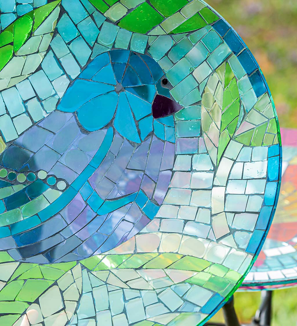 Translucent Mosaic Blue Bird Bird Bath