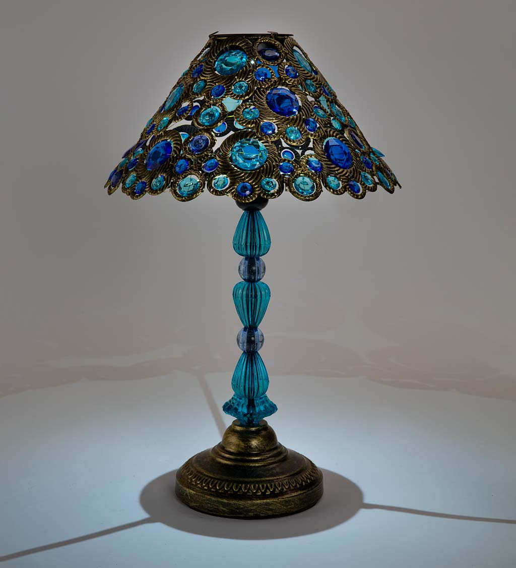 Metal and Acrylic Blue Beaded Solar-Powered Table Lamp