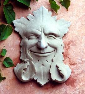 Smiling Green Man Face Cast Stone Wall Art