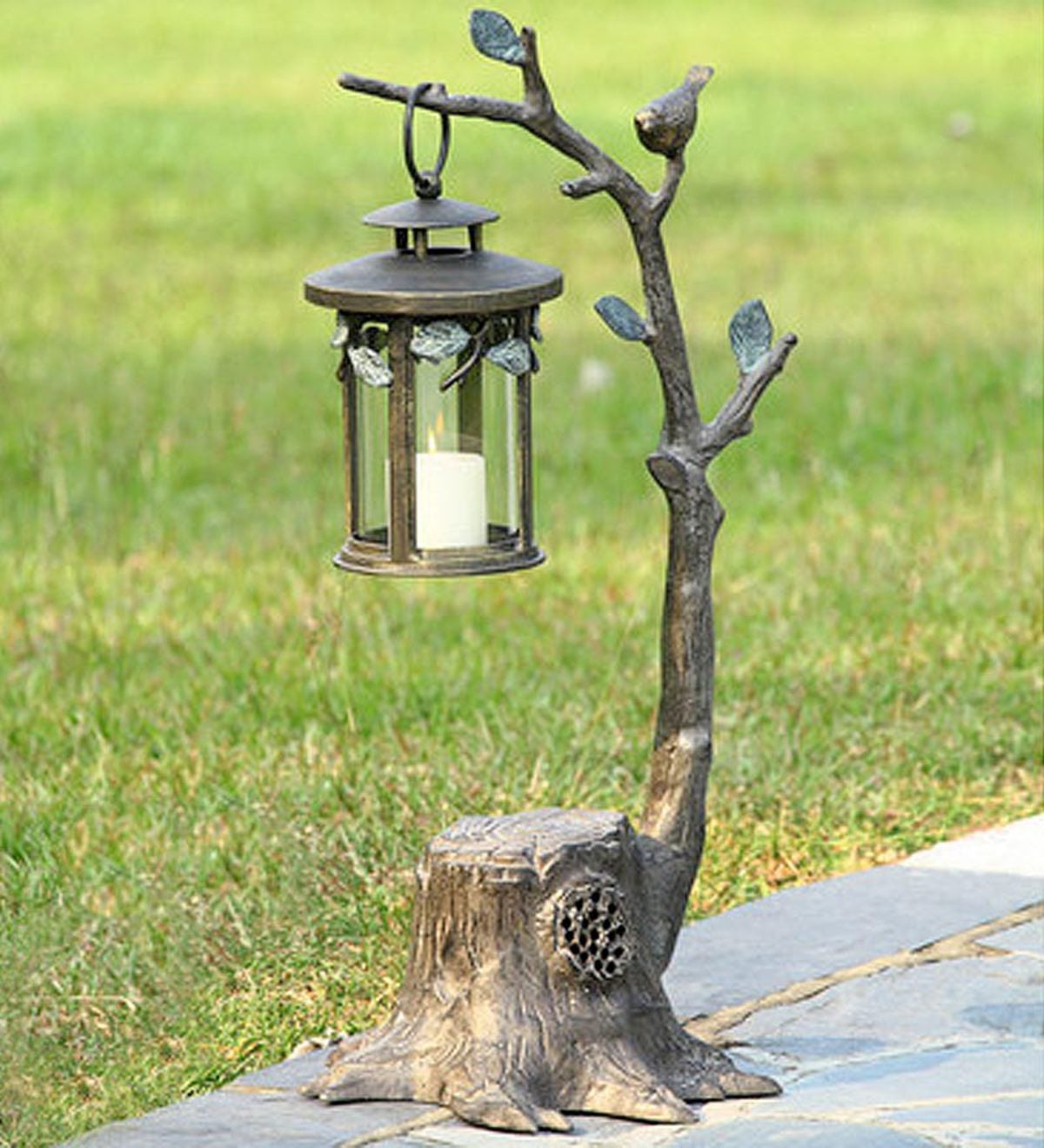 Bird On A Branch Lantern With Bluetooth Speaker Garden Sculpture
