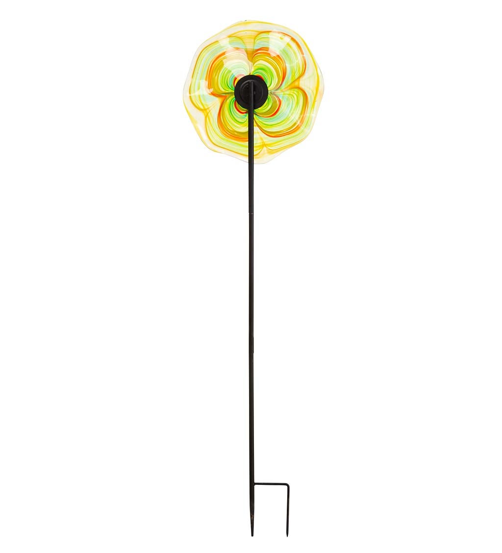 10" Handcrafted Blown Glass Flower With Metal Garden Stake