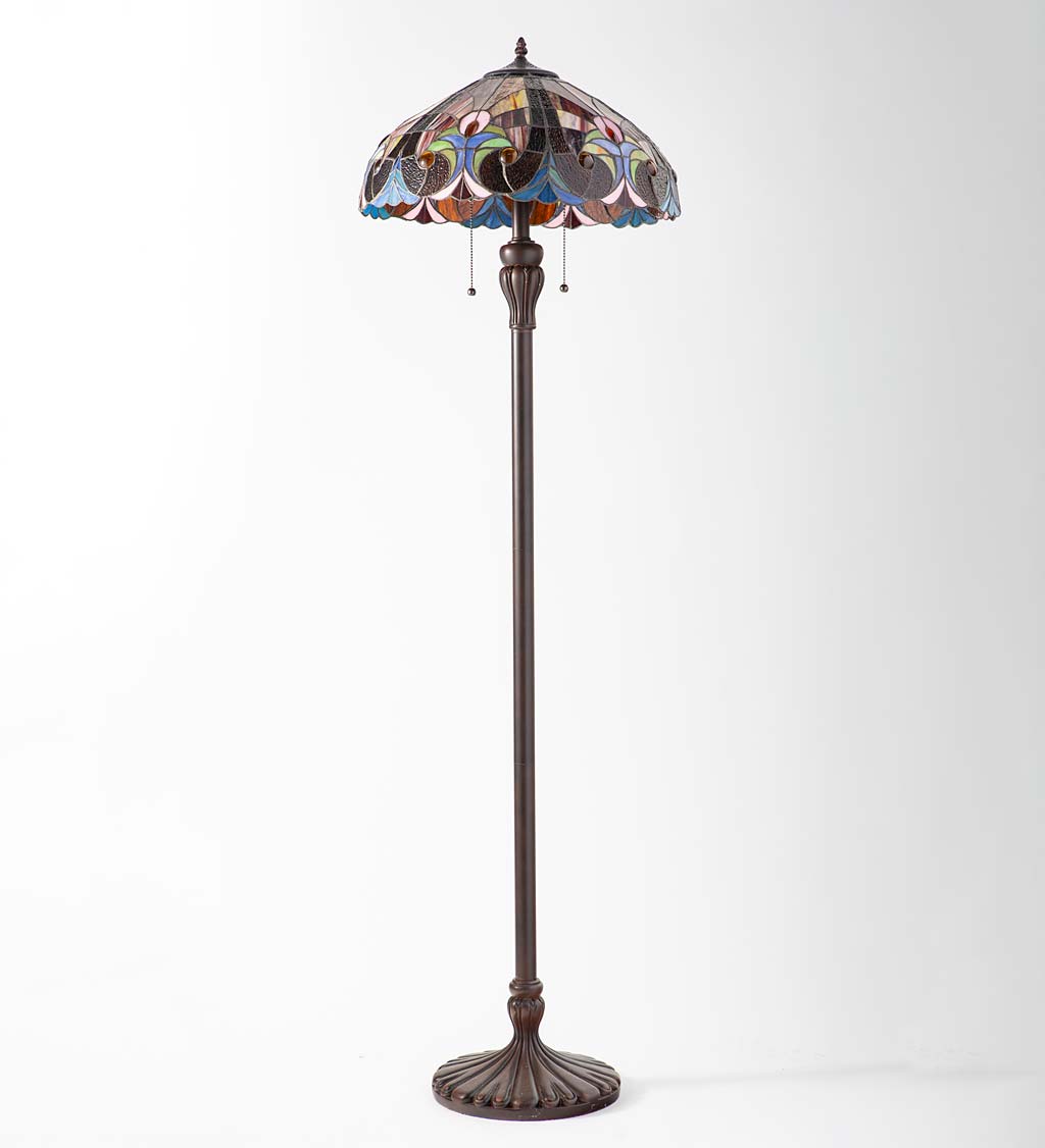 Tiffany-Inspired 5' Tall Stained Glass Dual-Bulb Floor Lamp