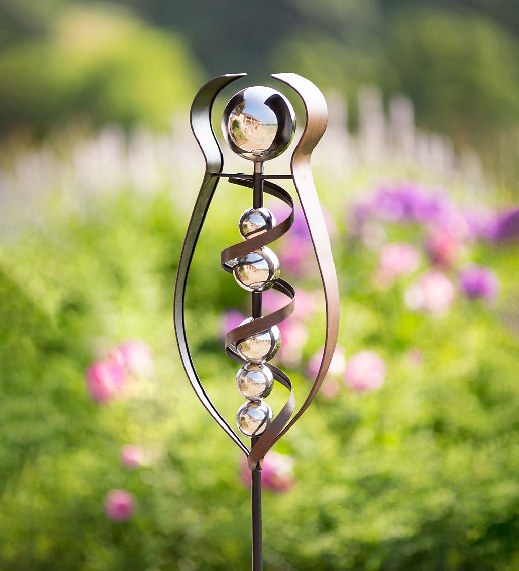 Iron and Five Stainless Steel Sphere Sculptural Garden Stake