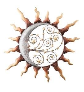 Handcrafted Metal Sun, Stars and Blowing Moon Wall Art