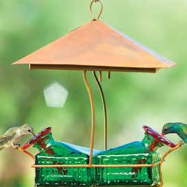 Handcrafted Tin Sheltered Basket Hummingbird Feeder