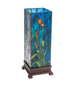 Stained Glass Dragonfly Lamp with Craftsman-Style Wood Base