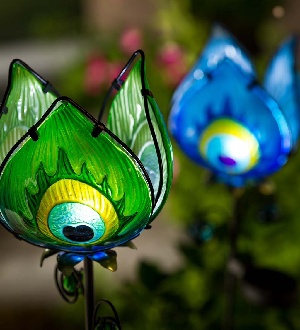 Solar Lighted Metal and Glass Flower Garden Stake